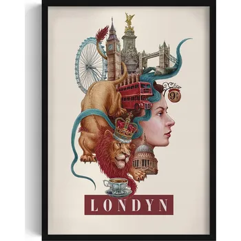 Obraz Obraz na zeď rám Vintage retro styl Londýn Big Ben Tower Bridge 50x70 cm