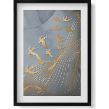 Obraz Elegantní obraz v černém rámu - Ilustrace letících ptáků 50x70 cm