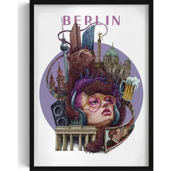 Obraz Závěsný obraz v rámu Berlin Medvěd Berlínská zeď Braniborská brána 50x70 cm