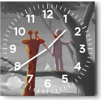 Hodiny Kuchyňské nástěnné hodiny 30x30 Žirafa Skleněné hodiny do obýváku Moderní Tiché