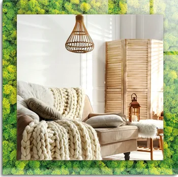 Zrcadlo Čtvercové nástěnné dekorativní zrcadlo s možností montáže vertikálně i horizontálně, Zelený Mech 60x60 cm