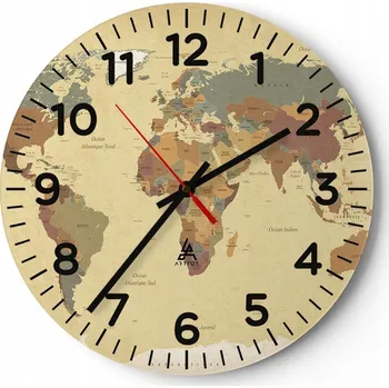 Hodiny Nástěnné hodiny do obýváku 40x40 Mapa světa Skleněné hodiny Loft Tiché