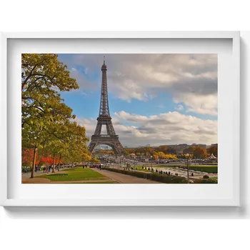 Obraz Závěsný obraz rámeček bílé barvy Podzim ve Francii Eiffelova věž 70x50 cm