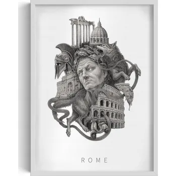 Obraz Ozdobný nástěnný obraz v rámu Monochromatický Řím Koloseum Pizza 50x70 cm