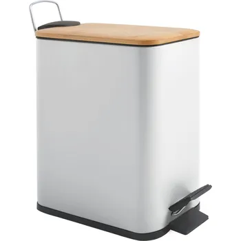 Odpadkový koš Spirella pedálový odpadkový koš ERIK, bílá, ocel, bambusové víko, 5 L
