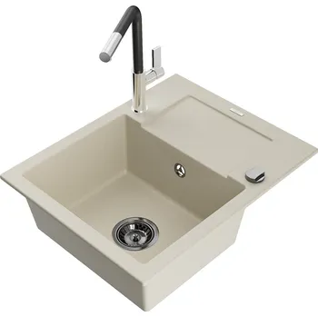 MEXEN/S - Enzo granitový dřez 1-miska s odkapávačem včetně baterie Flora, béžová 6506-69-670401-07-B