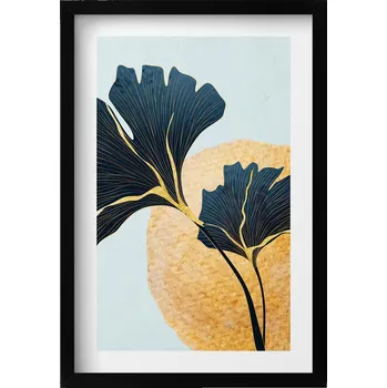 Obraz Dekorativní obraz v černém rámu do obýváku - Ilustrace listů jinanu dvoulaločného, 40x60 cm