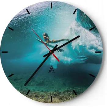 Hodiny Nástěnné hodiny do kuchyně 30x30 Surfing Skleněné hodiny do obýváku Loft Tiché