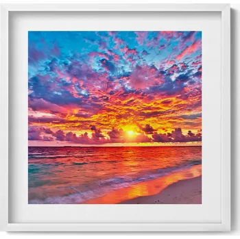 Obraz Ozdobný nástěnný obraz v rámu s grafikou Západ slunce nad mořem 50x50 cm