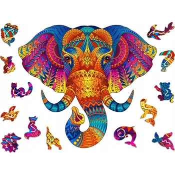 Dřevěná hračka Puzzle Dřevěné Premium 3D Skládačka Slon L Zvířata Dárek Wooden