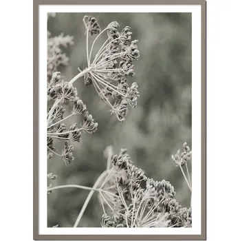 Obraz OBRAZ PLAKÁT V RÁMU 73x53cm květiny tráva bílo šedý minimalismus P2407