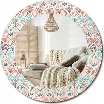 Zrcadlo Kulaté nástěnné dekorativní zrcadlo v skleněném rámu průměr 50 cm - Etnický vzor