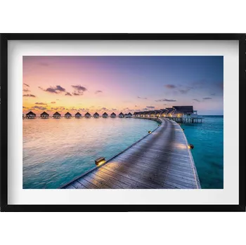 Obraz Obraz v černém rámu dekorace na zeď Západ slunce Maledivy 70x50 cm