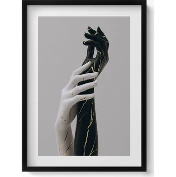 Obraz Dekorativní nástěnný obraz v rámu s grafikou loft Černobílé ruce 50x70 cm