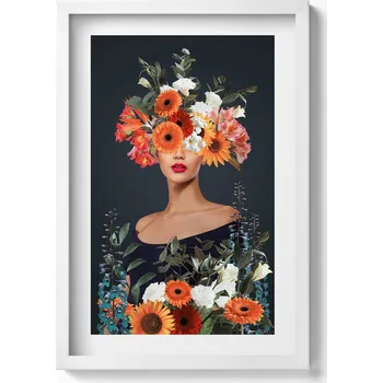 Obraz Dekorativní nástěnný obraz v rámu s grafikou Hlava ženy v květinách 40x60 cm