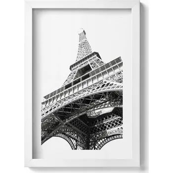 Obraz Obraz v bílém rámu na zeď Černobílá Eiffelova věž v Paříži 20x30 cm