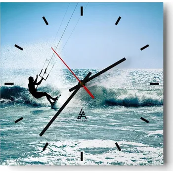 Hodiny Velké nástěnné hodiny na zeď 40x40 Sport Skleněné hodiny Čtvercové Tiché