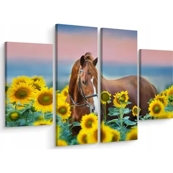 Obraz Obraz Triptych KŮŇ Slunečnice Květiny 3D 80x60