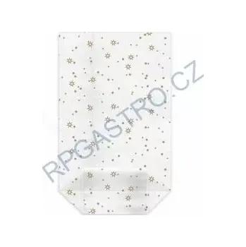 Jednorázové nádobí Sáček čirý (OPP) s křížovým dnem Hvězdy zlaté 14,5 x 23,5 + 6 cm [100 ks] (93114) (Celofánový sáček čirý (OPP) s křížovým dnem Hvězdy zlaté 14,5 x 23,5 + 6 cm [100 ks] (93114))