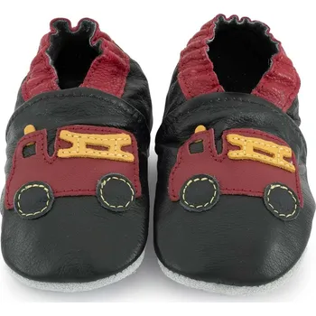 Capáčky CAROZOO Kožené capáčky s koženou podrážkou hasiči 7-8 let Černá 32,5