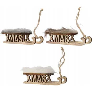 Vánoční dekorace Dřevěný přívěsek na sáňku vánoční koule, vánoční stromeček