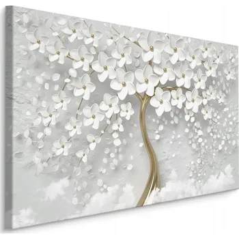 Obraz Obraz do Obývacího Pokoje Bílé KVĚTY Strom 3D Vzor 90x60