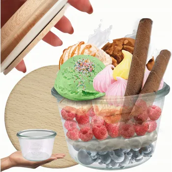 Sklenice Zavařovací Sklenice Weck 370ml na zavařeniny žáruvzdorné dřevěné víko, PLÍSNĚ, 1 Ks PEVNÁ