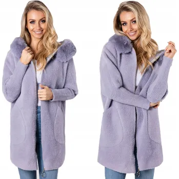 Dámský kabát Soprato dámský kabát oversize s kapuce a kožíšek 0199 dlouhý zip univerzální