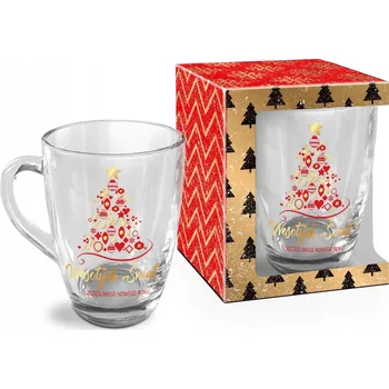 Sklenice Skleněný hrnek Veselé Vánoce Červený stromeček 350 ml