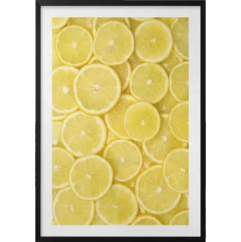 Obraz Dekorativní nástěnný obraz v černém rámu do pokoje Ovoce citróny 70x100 cm