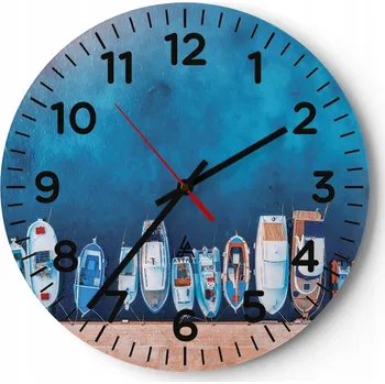 Hodiny Kuchyňské nástěnné hodiny 30x30 Jachty Moderní skleněné hodiny do obýváku Tiché