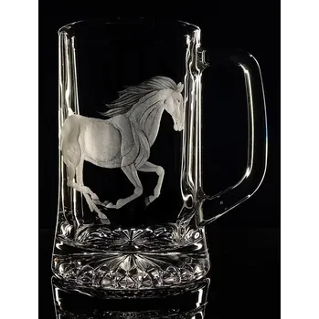 Sklenice Půllitr s koněm - ručně ryté (broušené) dárek milovníka koní