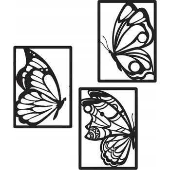 Obraz OBRAZ AŽUROWY NÁSTĚNNÁ DEKORACE 3D motýli v rámu L panel triptych 81x41cm