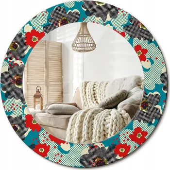 Zrcadlo Zrcadlo s potiskem do koupelny, ložnice, obývacího pokoje, průměr 50 cm, Retro květiny, vzor