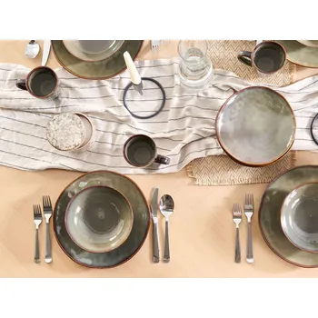 Talíř Sada 4 talířů tmavě zelená kamenina kaolinová reaktivní glazura ruční výroba kuchyně jídelna Beliani