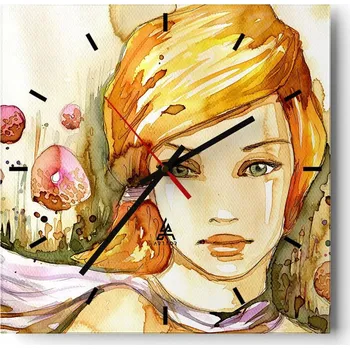 Hodiny Velké nástěnné hodiny na zeď 40x40 Žena Skleněné hodiny Čtvercové Tiché