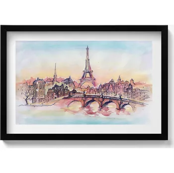 Obraz Dekorativní nástěnný obraz do obýváku, kuchyně - Malovaný pohled na Paříž 60x40 cm