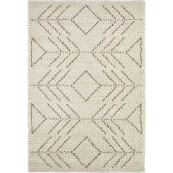 Koberec Krémově hnědý koberec do obýváku, silný koberec shaggy, boho vzor 80x150 cm