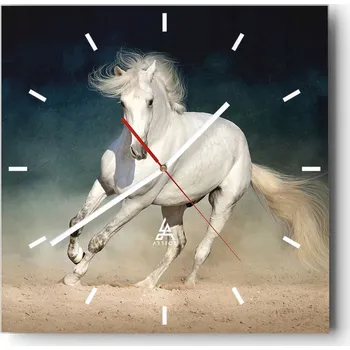 Hodiny Velké nástěnné hodiny na zeď 40x40 Kůň Skleněné hodiny Čtvercové Tiché