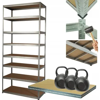 Dílenský regál Kovový regál do skladu pozinkovaný HELIOS 270x90x35 cm 8 polic x 350 kg VYSOKÝ