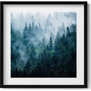 Obraz Ozdobný nástěnný obraz v rámu s grafikou loft Mlhavá horská krajina 50x50 cm