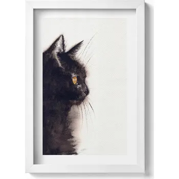 Obraz Nástěnný dekorativní obraz v rámu s grafikou Portrét černé kočky 20x30 cm