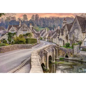 Obraz Plakát Domy a kamenný most bez rámu 66,5 x 46,5 cm