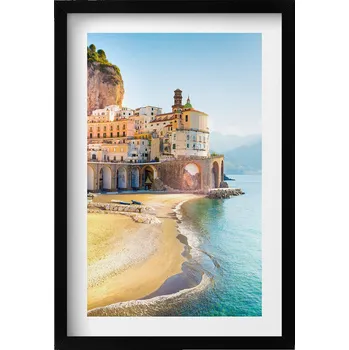 Obraz Obraz na zeď v černém rámu Pobřeží s pláží a mořem Itálie 40x60 cm