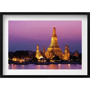 Obraz Závěsný obraz rámeček černé barvy Chrám v Bangkoku Thajsko 70x50 cm