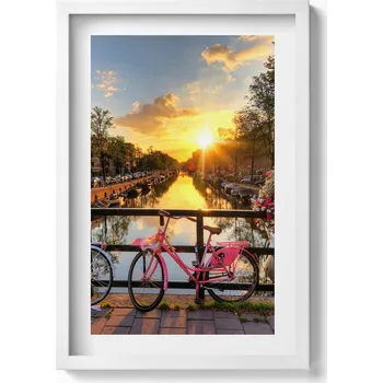 Obraz Dekorativní nástěnný obraz v bílém rámu Východ slunce nad Amsterdamem 40x60 cm