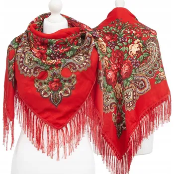 Šála Velký Dámský Folklórní Šátek Šála Lidový Goralský Třásně Etno Květiny