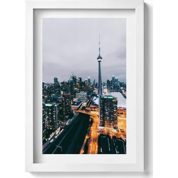 Obraz Ozdobný nástěnný obraz v bílém rámu Pohled z ptačí perspektivy na město 20x30 cm
