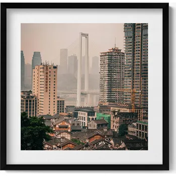 Obraz Elegantní obraz v černém rámu Staré město v Chongqing 50x50 cm