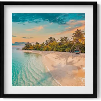 Obraz Dekorativní nástěnný obraz do pokoje Letní pohled na pláž s palmami a mořem 50x50 cm